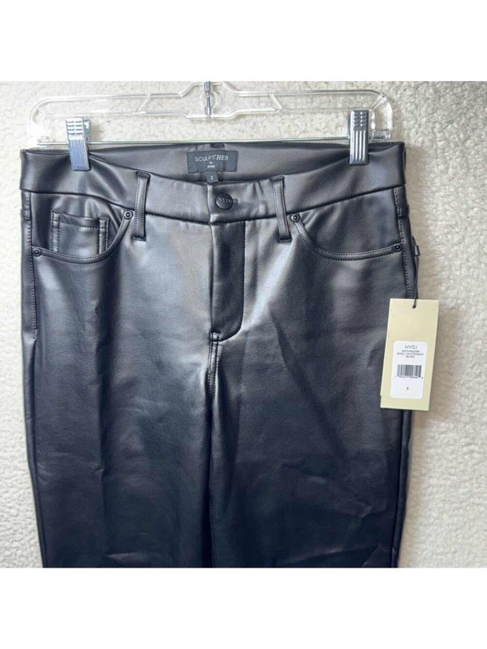NYDJ 2 Sculpt-Her Marilyn Straight Faux Leather Pants Black LiftXTuck NEW - Picture 5 of 9